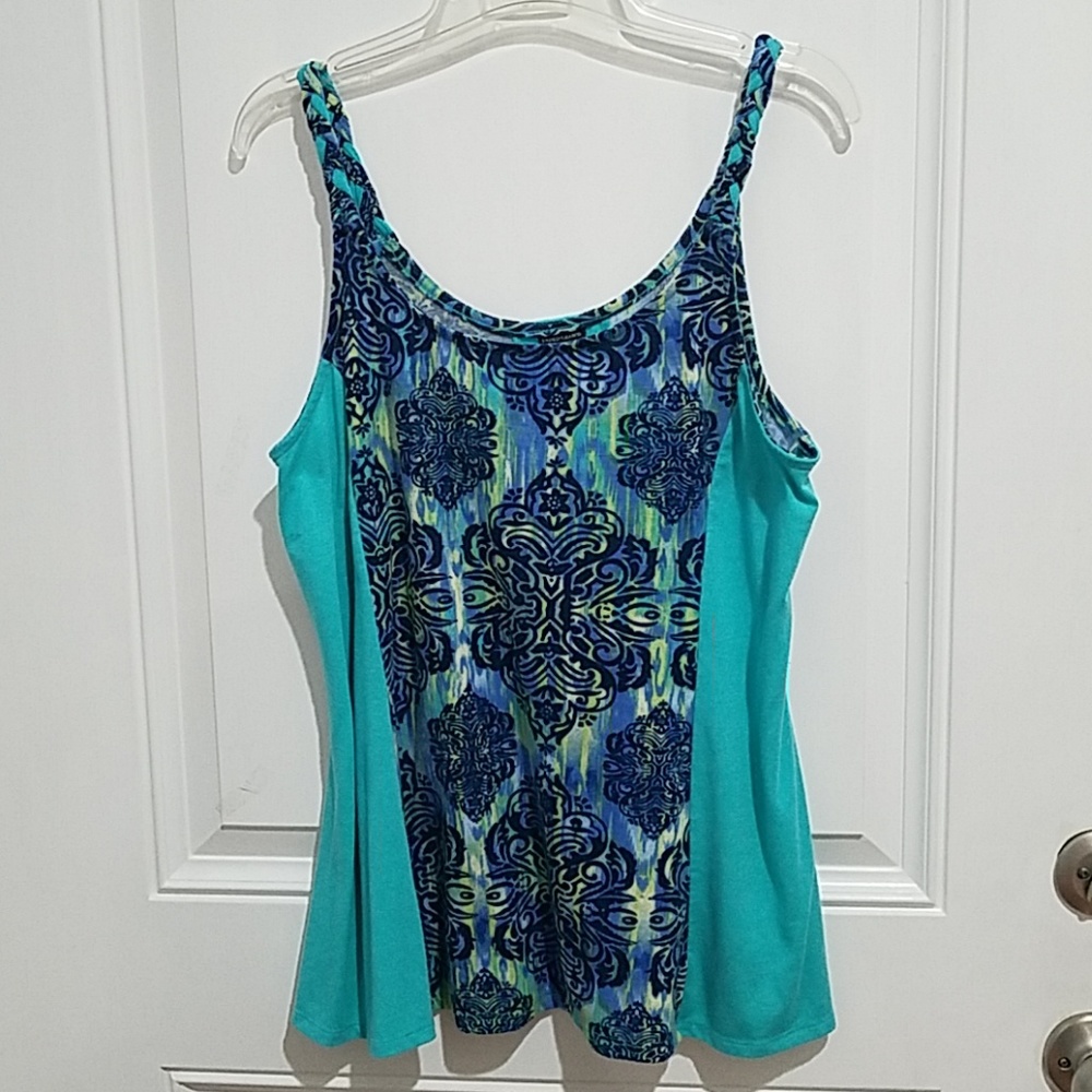 Faded Glory Blue and Green Patterned Tank Top